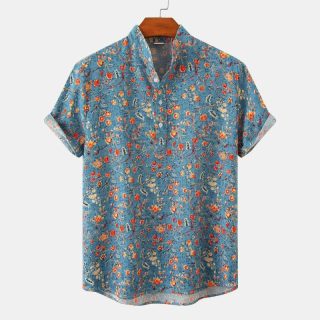 Casual Shirts | Short-Sleeve Linen Shirt In Print  –  Mens Casual Shirts Casual Shirts