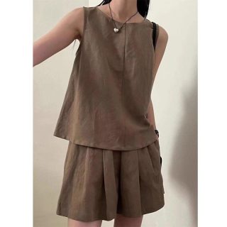 Matching Sets | Maxine Button-Back Top In Linen  –  Womens Clothing Deep Chocolate