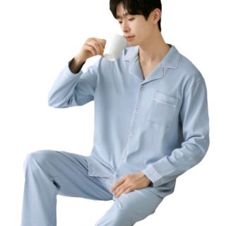 Pajamas & Loungewear | Pajama Set In Cotton Poplin  –  Mens Clothing Acton Light Blue White