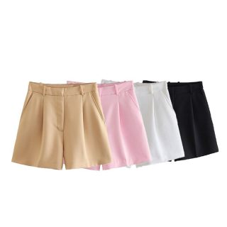 Shorts | Pleated Suit Short In Tailored Satin  –  Womens Clothing Golden Desert