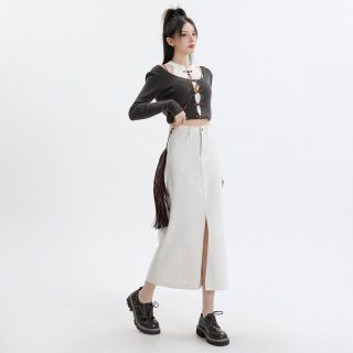 Skirts | Denim Maxi Skirt In White  –  Womens Clothing Skirts