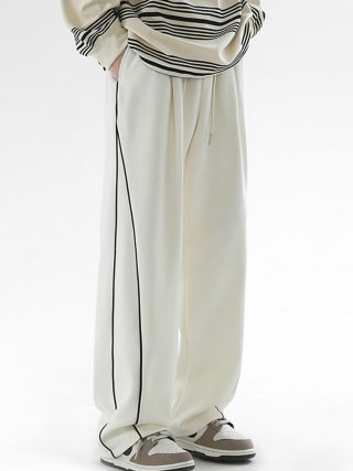 Suiting | Collection Contrast-Trim Wide-Leg Essential Pant In Wool Blend  –  Womens Clothing Ivory