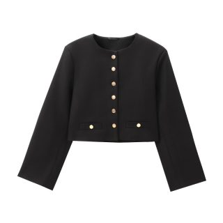 Suiting | Cropped Lady Jacket In Stretch Twill  –  Womens Blazers Black