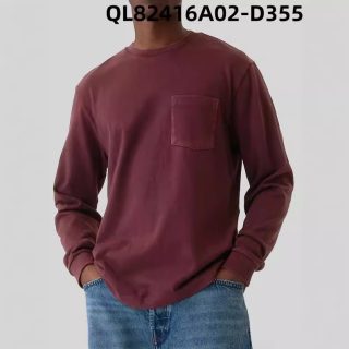 T-Shirts | Long-Sleeve Vintage-Wash Cotton Pocket T-Shirt  –  Mens Clothing Cabernet Rouge